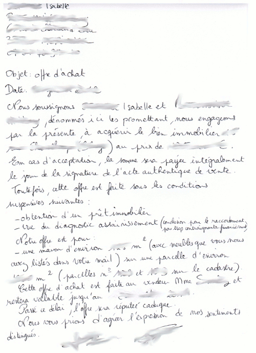 exemple de courrier offre d'achat maison